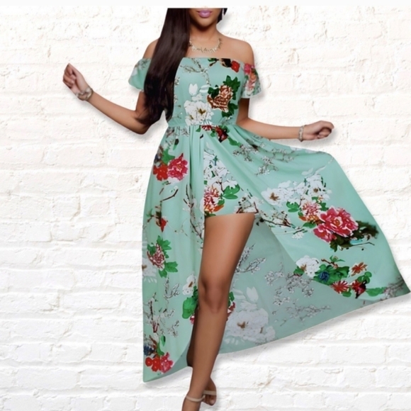 Beautiful green floral romper maxi dress - Picture 2 of 2